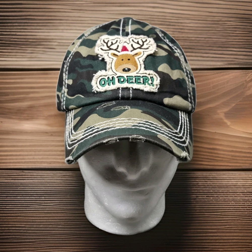 Oh Deer Christmas Hat Cap Mens OS Camo‎ Distressed Strapback KB Ethos Vintage